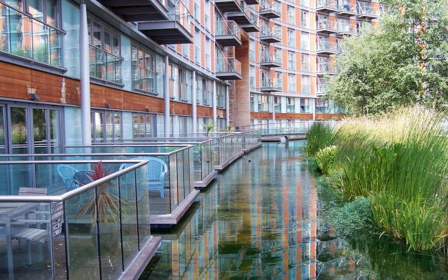 Water course in front of balconies